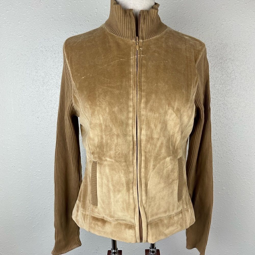 Evan-Picone Matching Two-Piece Velour Full Zip Jacket & Casual Pants Size M EUC